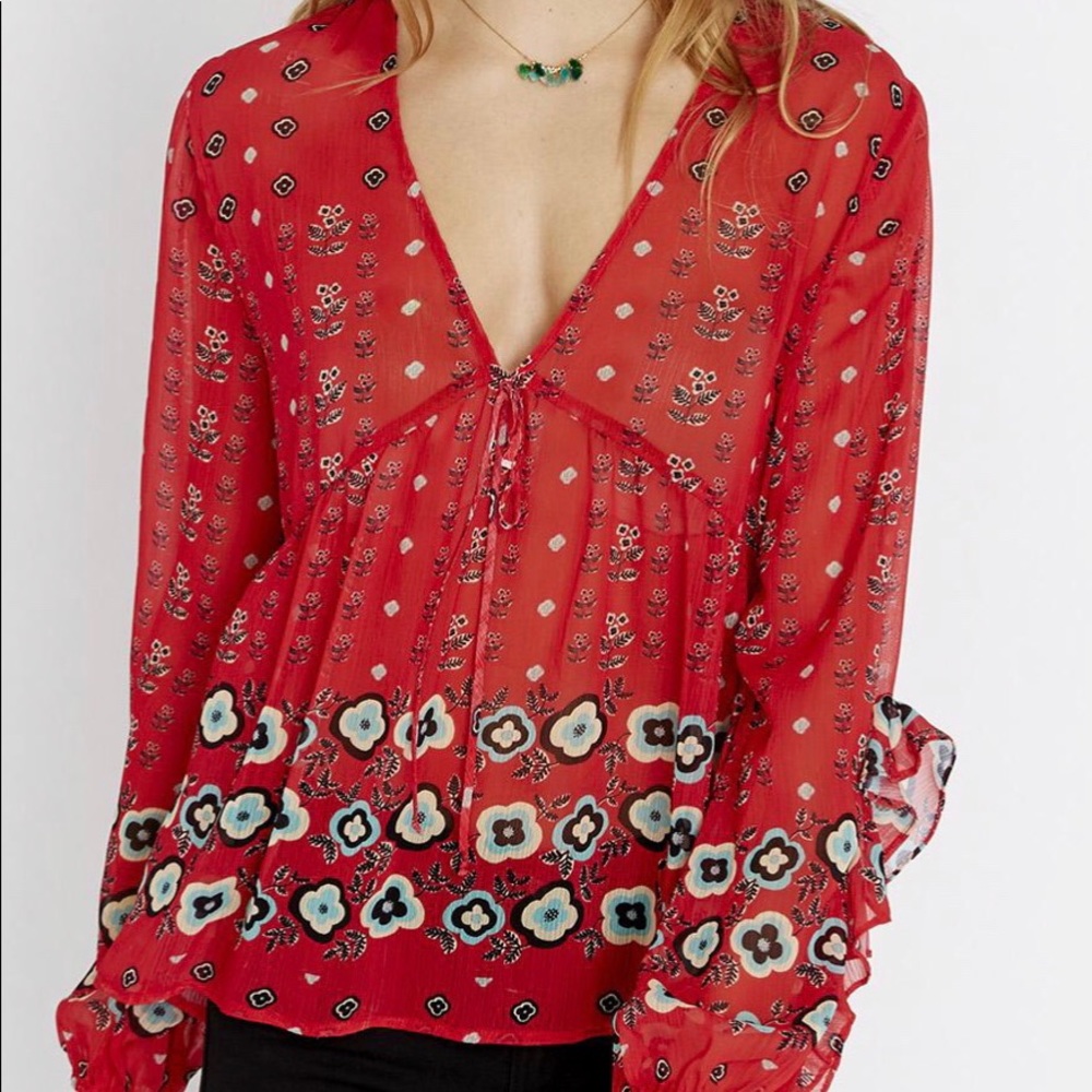 NWT DAVID BITTON BORDER FOLK FLORAL RED SZ M ♥️ NWT